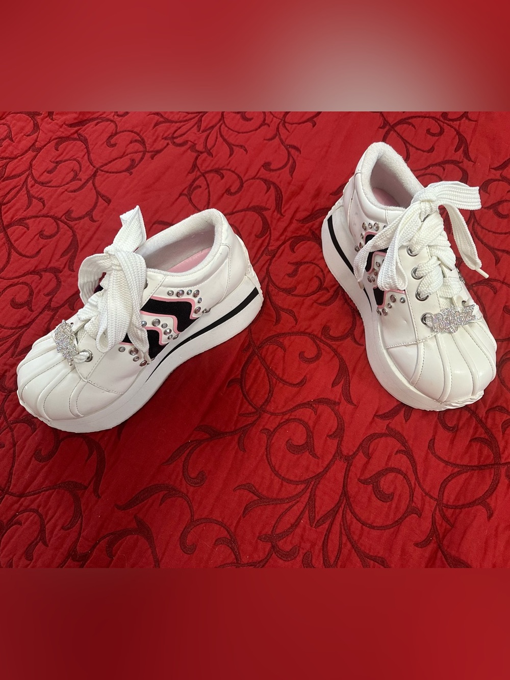 Dolls Kill White Platform Sneakers with Black & Pink Trim